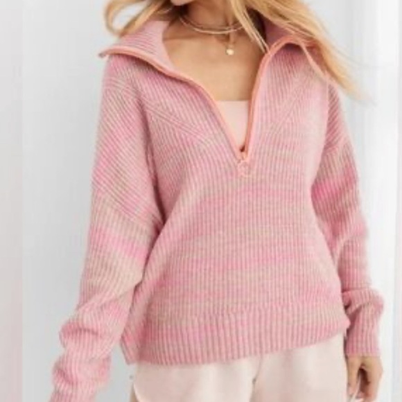 AERIE HALF ZIP PINK PULLOVER SWEATER XL - Picture 1 of 7